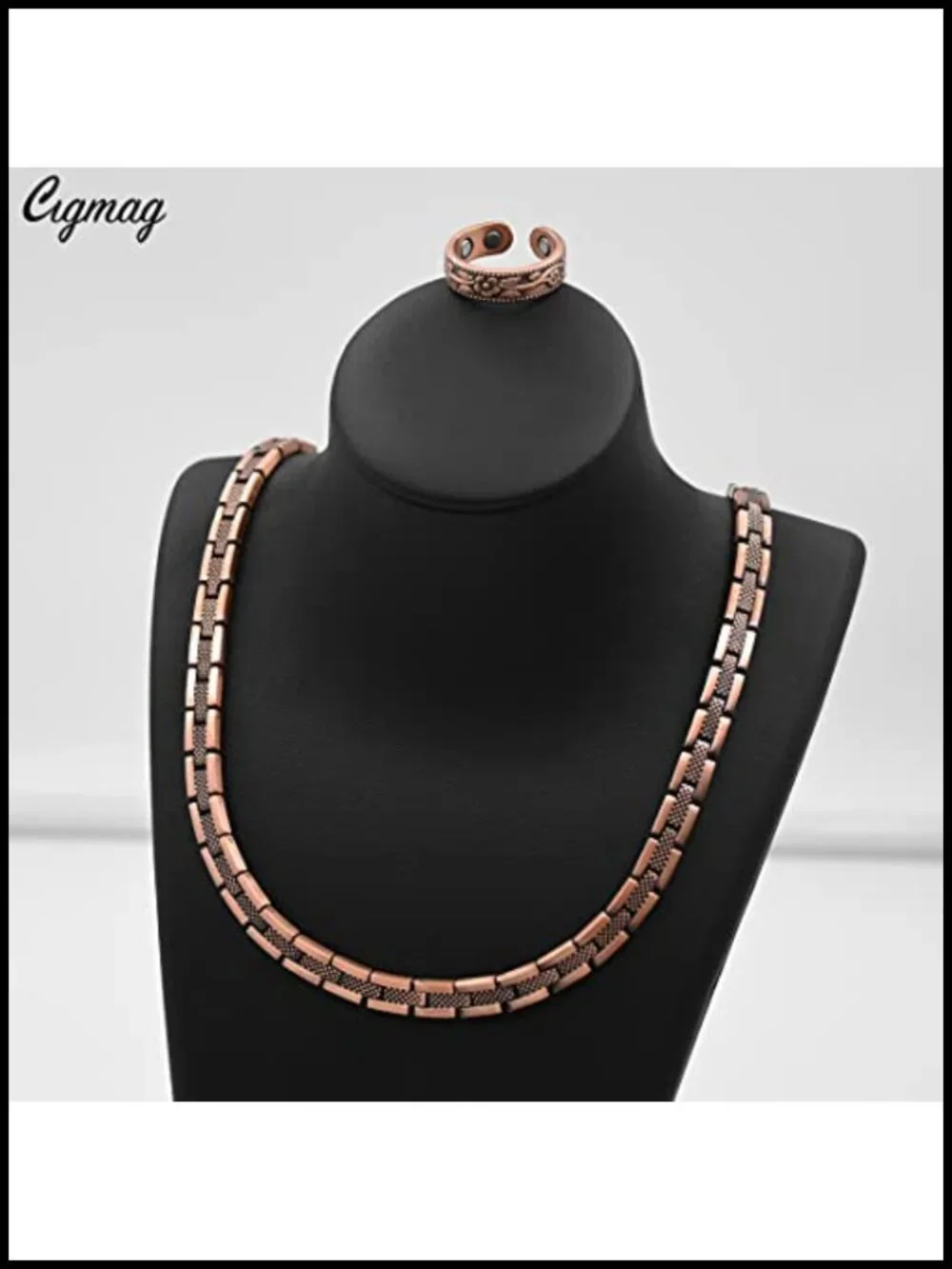 Solid Pure Copper Magnetic Necklace & Ring Set with Adjustable Sizing Tool